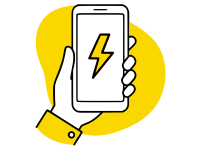 Ilustración en negro y amarillo que simboliza el pago en efectivo, sin pérdidas de tiempo y en menos de un minuto. Soluciones de vending sin inversión ni riesgos. Vending a medida y adaptado a cada entorno