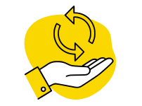 Ilustración en negro y amarillo que simboliza una mayor comodidad y autonomía. Soluciones de vending sin inversión ni riesgos. Vending a medida y adaptado a cada entorno