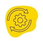 Ilustración en negro y amarillo para el concepto de rápido: con Smart quick, elegís, pagás y retirás tu compra sin complicaciones