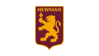 Logotipo del club Newman de Argentina, un escudo rojo oscuro con un león sosteniendo una cruz en naranja