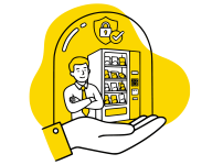 Ilustración en negro y amarillo para el concepto de cero riesgo: el vending a medida que ofrece Smart Quick implica cero riesgo para tu negocio
