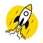 Ilustración en negro y amarillo para el concepto de rápido: Smart Quick te asegura que completás tu compra en menos de un minuto