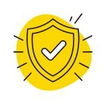 Ilustración en negro y amarillo para el concepto de seguro: en la web de Smart Quick tus datos de  pago siempre están protegidos