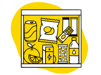 Ilustración en negro y amarillo que simboliza una mayor capacidad de stock y la optimización de los espacios. Soluciones de vending sin inversión ni riesgos. Vending a medida y adaptado a cada entorno