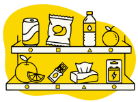 Ilustración en negro y amarillo para el ítem de variedad: contamos con 7 clústeres de productos, que refuerzan los artículos indispensables de toda máquina